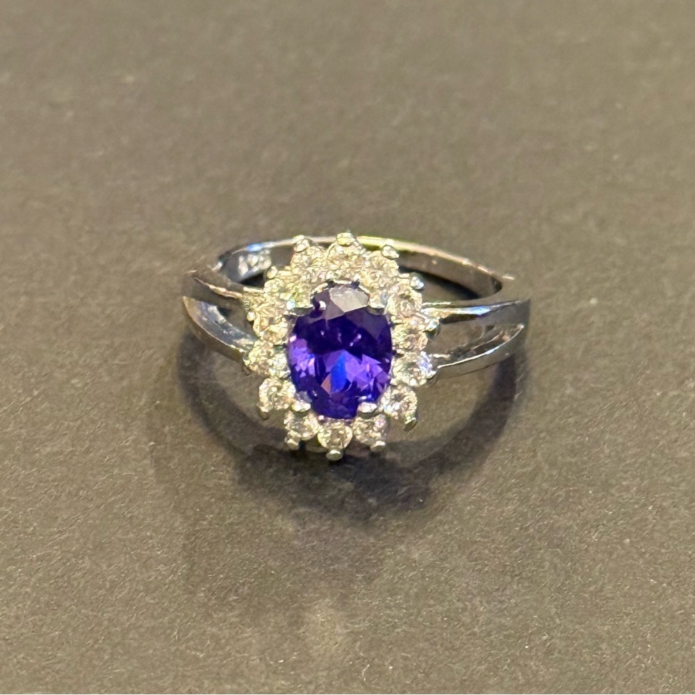 Sterling Silver Purple Halo Ring - Picture 7 of 10